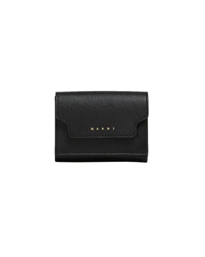 Marni Black Leather Trifold Wallet