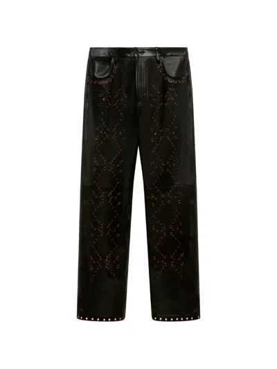 Marni Black Leather Trousers With Studded Front