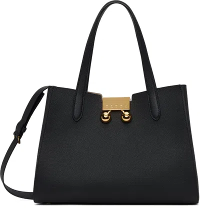 Marni Black Leather Trunkaroo Small Tote In 00n99 Black