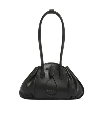 Marni Black Leather Tulipea Shoulder Bag