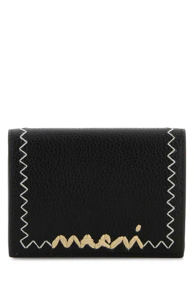 Marni Black Leather Wallet In Purple