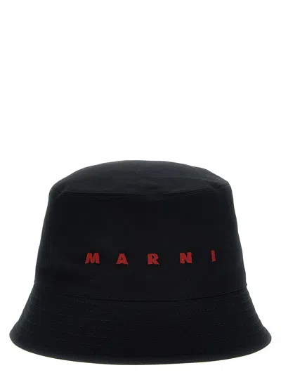 MARNI BLACK LOGO EMBROIDERY BUCKET HAT