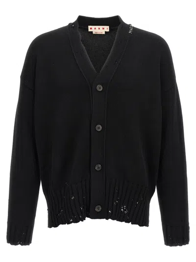 MARNI BLACK LOGO EMBROIDERY CARDIGAN