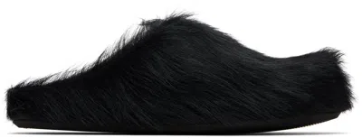 Marni Black Long Hair Calfskin Fussbett Sabot Loafers