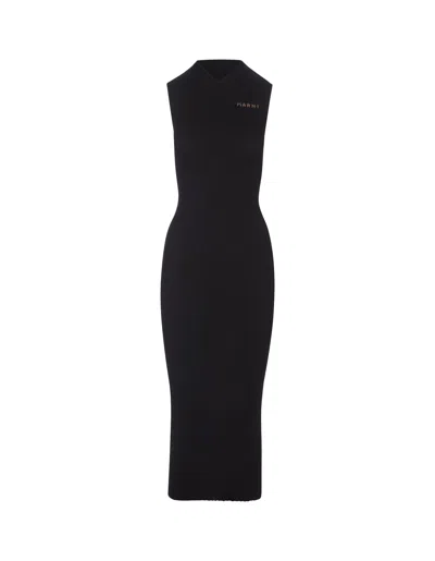 Marni Black Long Sleeveless Ribbed Knit Dress