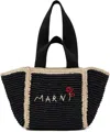 Marni Black Macramé Sillo Small Tote In Zo762 Black/ivory/bl