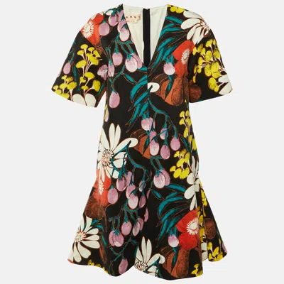 Pre-owned Marni Black Madder Print Cotton & Linen Mini Dress M