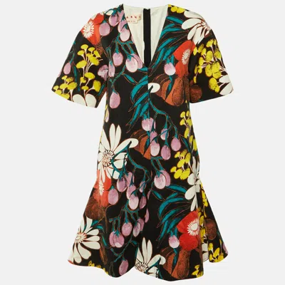 Marni Black Madder Print Cotton & Linen Mini Dress In Multi