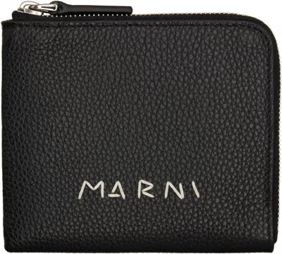 Marni Black ' Mending' Embroidery Zip-around Wallet