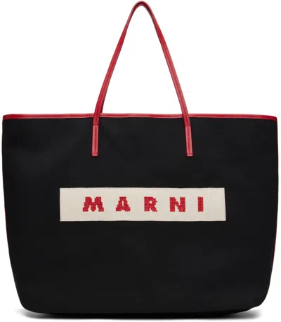 Marni Black Medium Janus Reversible Tote In Zo725 Black/burgundy