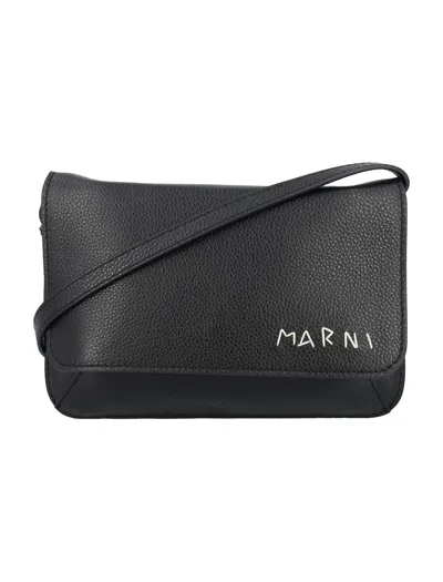 Marni Black Messenger Bag For Men With Small Leather Goods Design