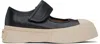 Marni Sneakers In Black Leather. Adjustable Leather Strap On Top. Off-white Rubber Platform So