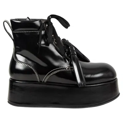 Pre-owned Marni Black Patent Leather 2019 Platform Ankle Boots Shoes 36