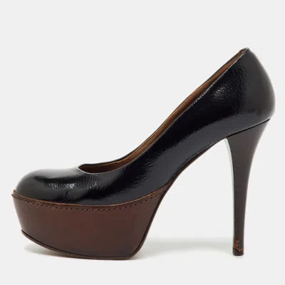 Marni Black Patent Leather Round Toe Platform Pumps