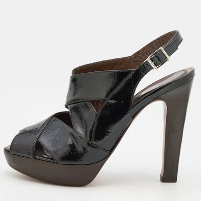 Marni Black Patent Leather Slingback Platform Sandals