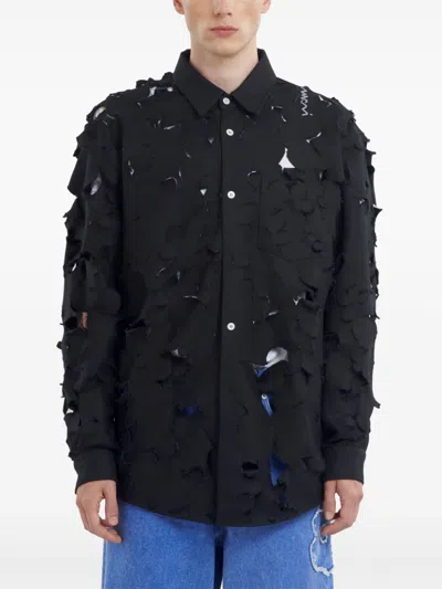 Marni Logo-embroidered Cut-out Shirt In Black