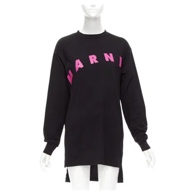 Pre-owned Marni Black Pink Logo Print Long Sleeve Crew Neck Sweater Dress It38 Xs