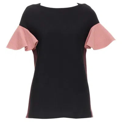 Pre-owned Marni Black Pink Wool Cotton Blend Ruffle Sleeve Tunic Top It40 S