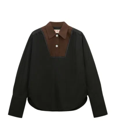Marni Contrast-panel Top-stitched Polo Shirt In Black