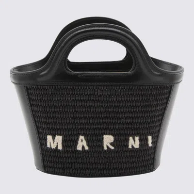 MARNI BLACK RAFFIA AND LEATHER TROPICALIA MICRO SATCHEL BAG