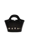 Marni Tropicalia Structured Shoulder Bag With Raffia Panels In Black