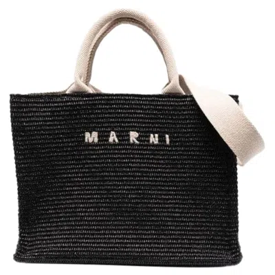 Marni Tote Bag Piccola In Tessuto Effetto Rafia In Black