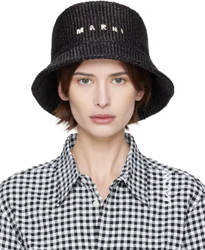 Marni Black Rafia Bucket Hat