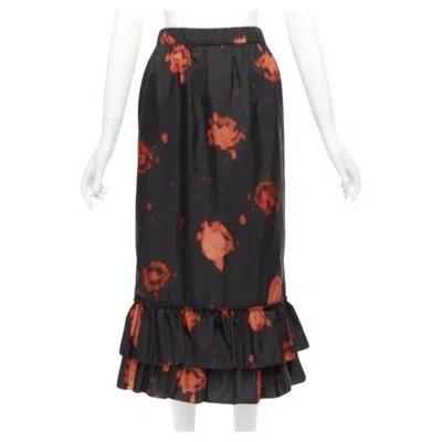 Pre-owned Marni Black Red Splatter Tie Dye Print Tiered Ruffle Hem Midi Skirt It38 Xs