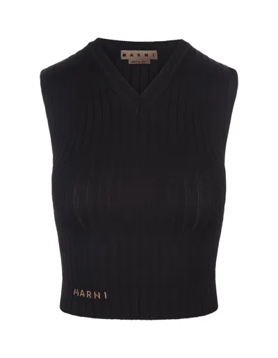 Marni Black Ribbed Knit Short Gilet