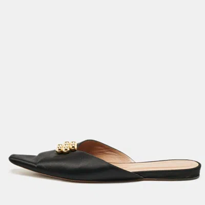 Marni Black Satin Embellished Pointed Toe Flat Mules