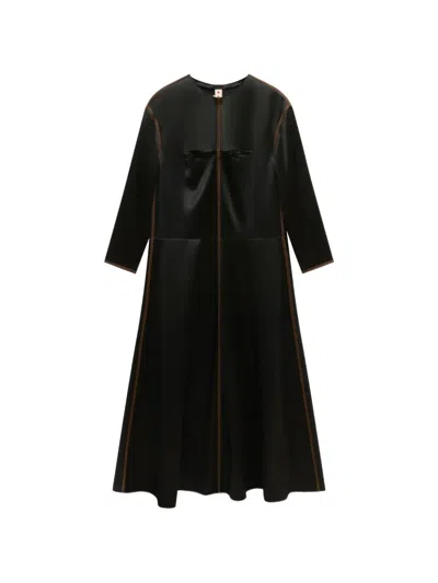 Marni Black Satin Long-sleeved Dress With Contrast Stitching