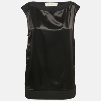 Pre-owned Marni Black Satin Rib Hem Sleeveless Top S