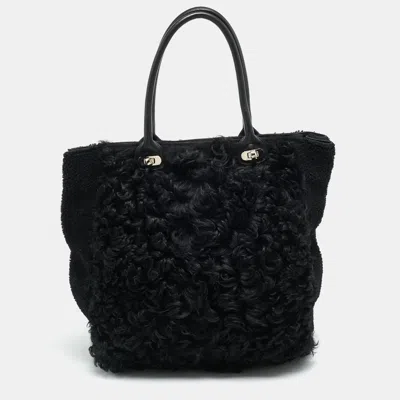 Pre-owned Marni Black Shearling And Fur Vertical Tote