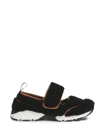 Marni Black Shearling Mary Jane Running Sneakers