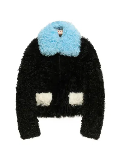 Marni Black Shearling-jacket With Colour-block Details