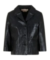 Marni Cropped Leather Button-up Jacket In Black