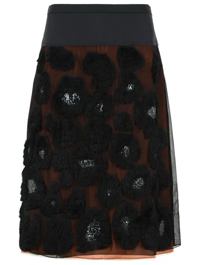Marni Black Silk Blend Skirt In Multi