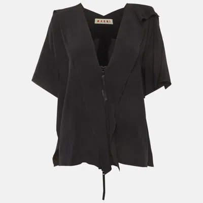 Pre-owned Marni Black Silk Ruffled Top S