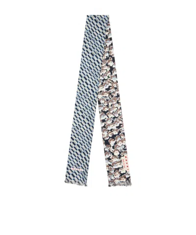 Marni Black Silk Scarf With Contrast Prints In Multi