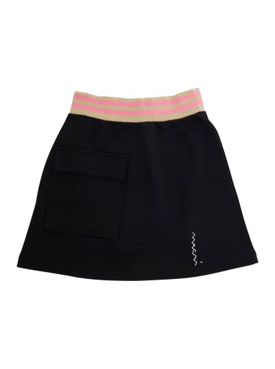 Marni Kids' Fleece Short Skirt With Elastic Stripes In Black