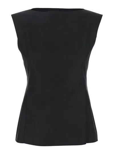 MARNI BLACK SLEEVELESS TOP WITH BOAT NECKLINE AND REAR BUTTON CLOSURE IN COTTON WOMAN