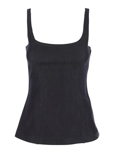 MARNI BLACK SLEEVELESS TOP WITH SQUARE NECK AND SPAGHETTI STRAPS IN DENIM WOMAN