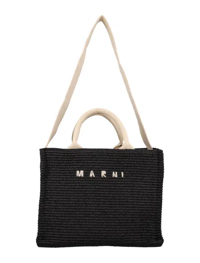 Marni Black Small Raffia Tote Handbag For Women