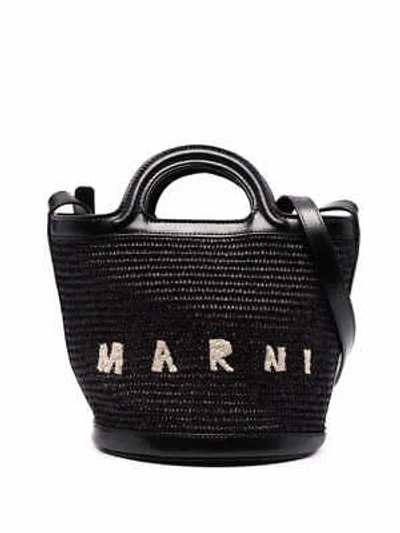 Pre-owned Marni Black Straw And Leather Interwoven Bag