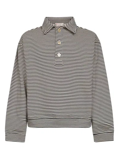 Marni Black Striped Cotton Polo Sweatshirt