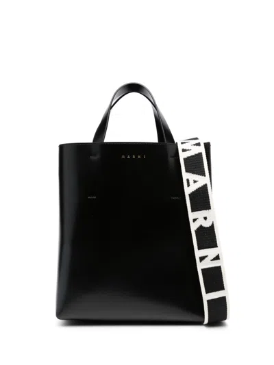 MARNI BLACK FUR SHOPPING TOTE WITH LOGO STRAP FOR WOMEN (SS24)