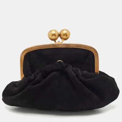 Pre-owned Marni Black Suede Kiss Lock Frame Pouch