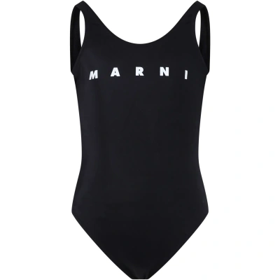 Marni Kids' Black Swimsuit For Girl With Logo