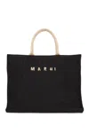 Marni Black Raffia-effect Small Tote In Black/natural