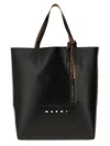 Marni Tribeca Logo-print Faux-leather Tote Bag In Black
